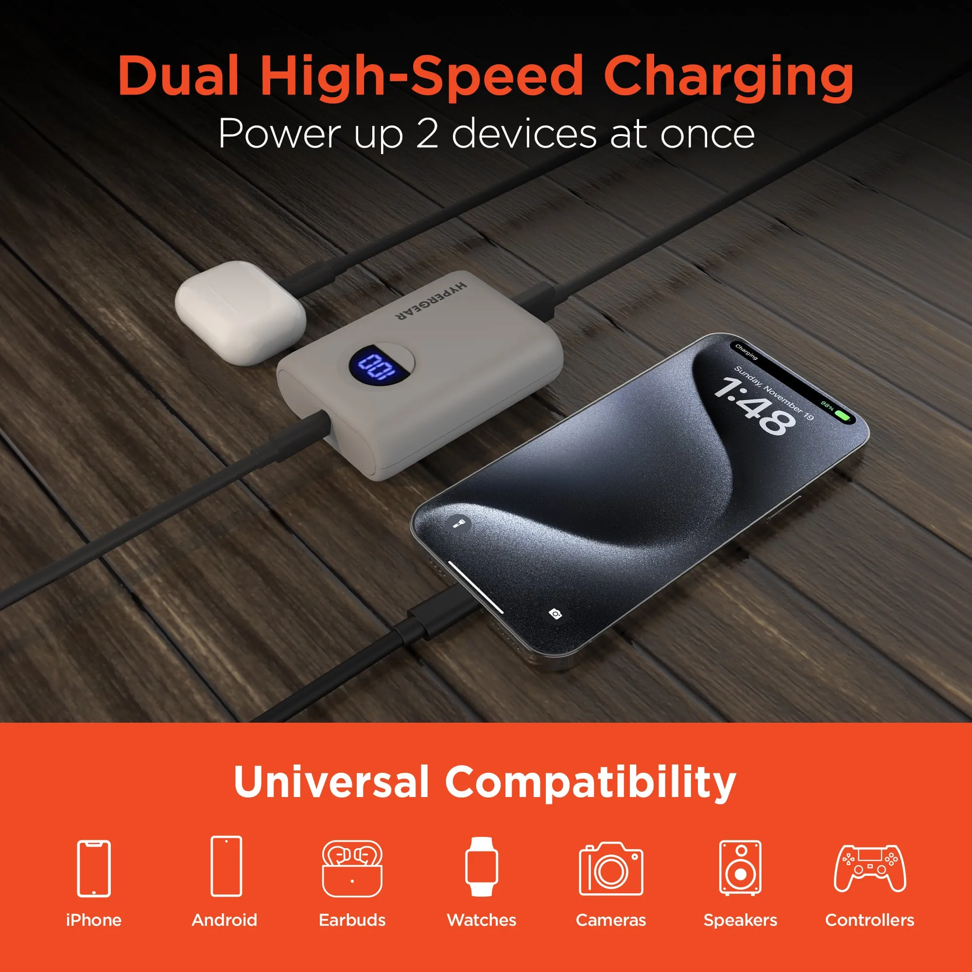 10,000mAh | Power Pack Pro Fast Charge Power Bank with 20W USB-C PD PPS and Digital Display | Gray