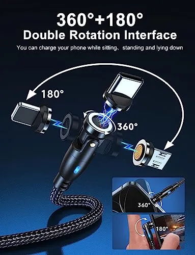 100W 540 Rotation Magnetic Charging Cable 3FT/6FT-2Pack, USB C to USB C Cable Fast Charge Magnetic USB C Charging Cable, Magnetic Charge Cable, Data Transfer Capable, Compatible with All Devices