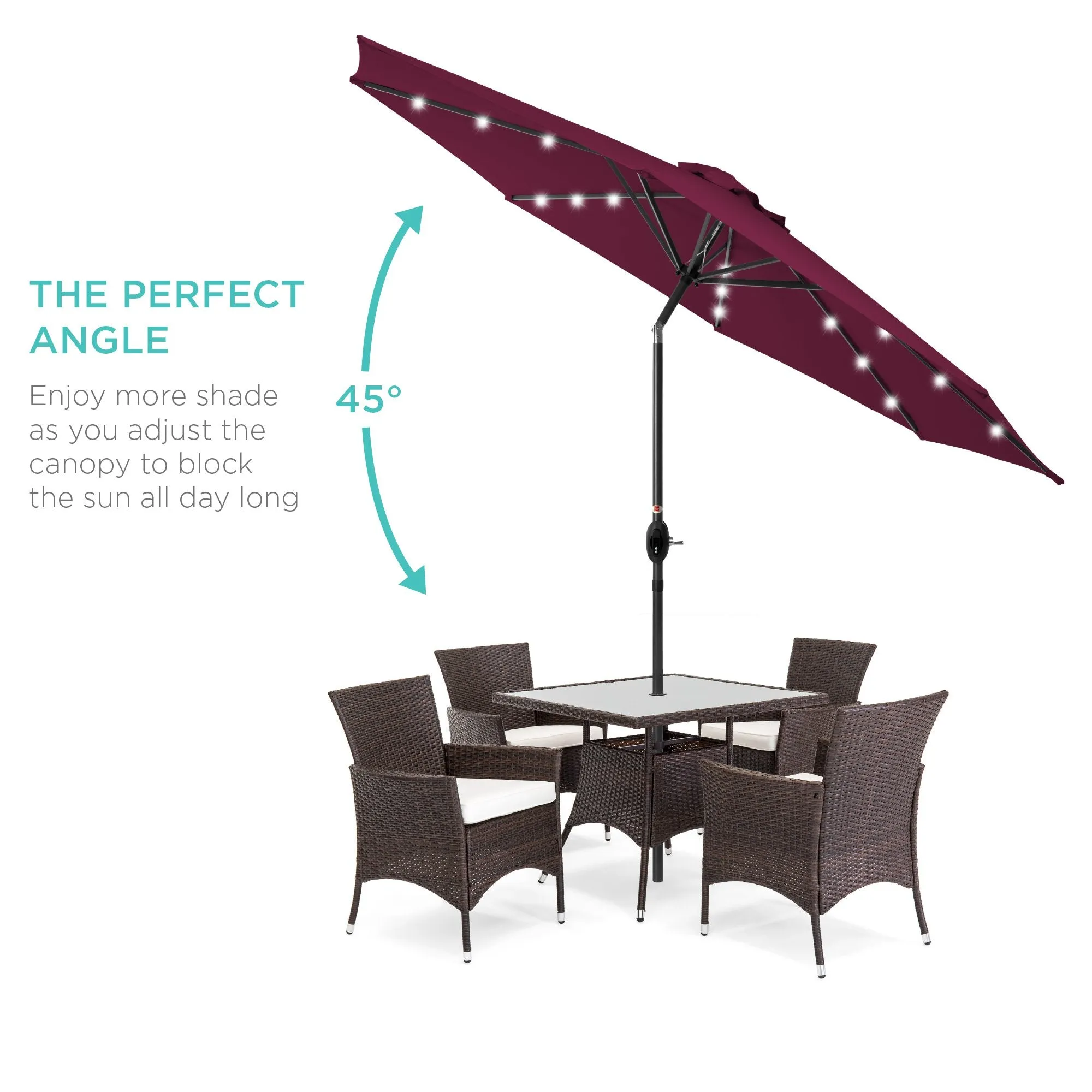 10ft Solar Patio Umbrella w/ USB Charger, Portable Power Bank