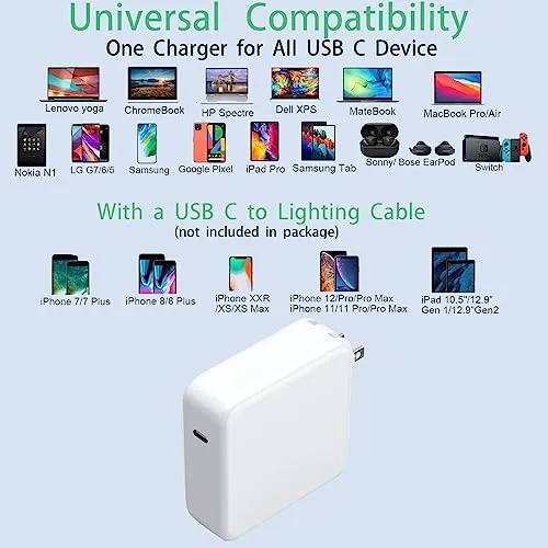 120W USB C Charger Fast Charger for USB C Port Mac Book pro & Mac Book Air, ipad Pro, Samsung Galaxy and All USB C Device, Include Charge Cable6.6FT, PA-120W