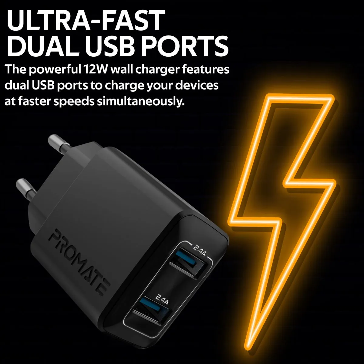 12W Wall Charger with Dual USB Ports