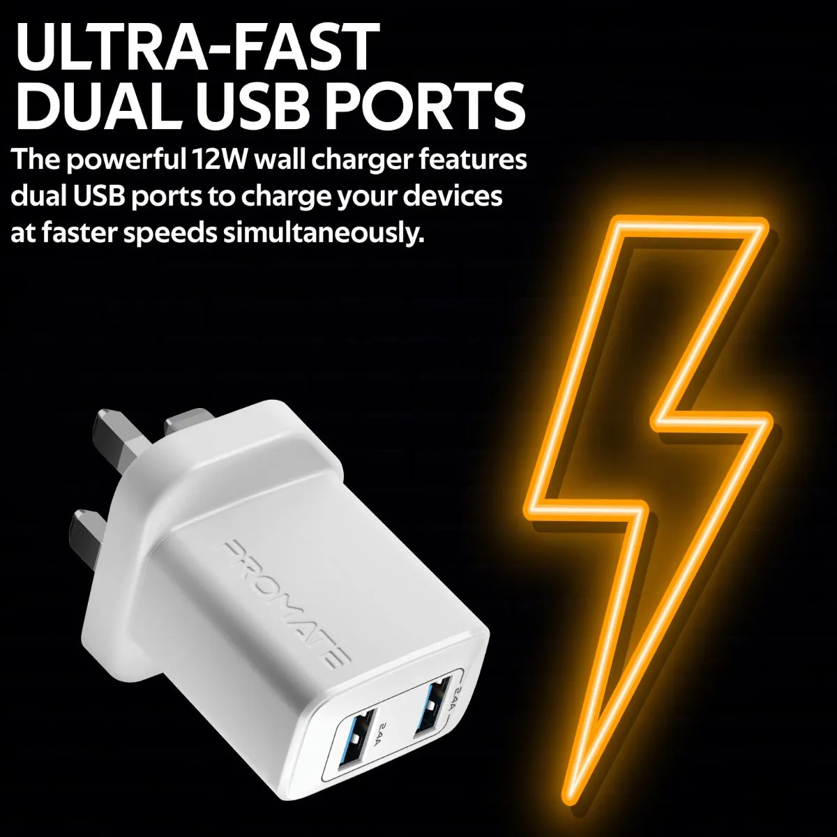 12W Wall Charger with Dual USB Ports