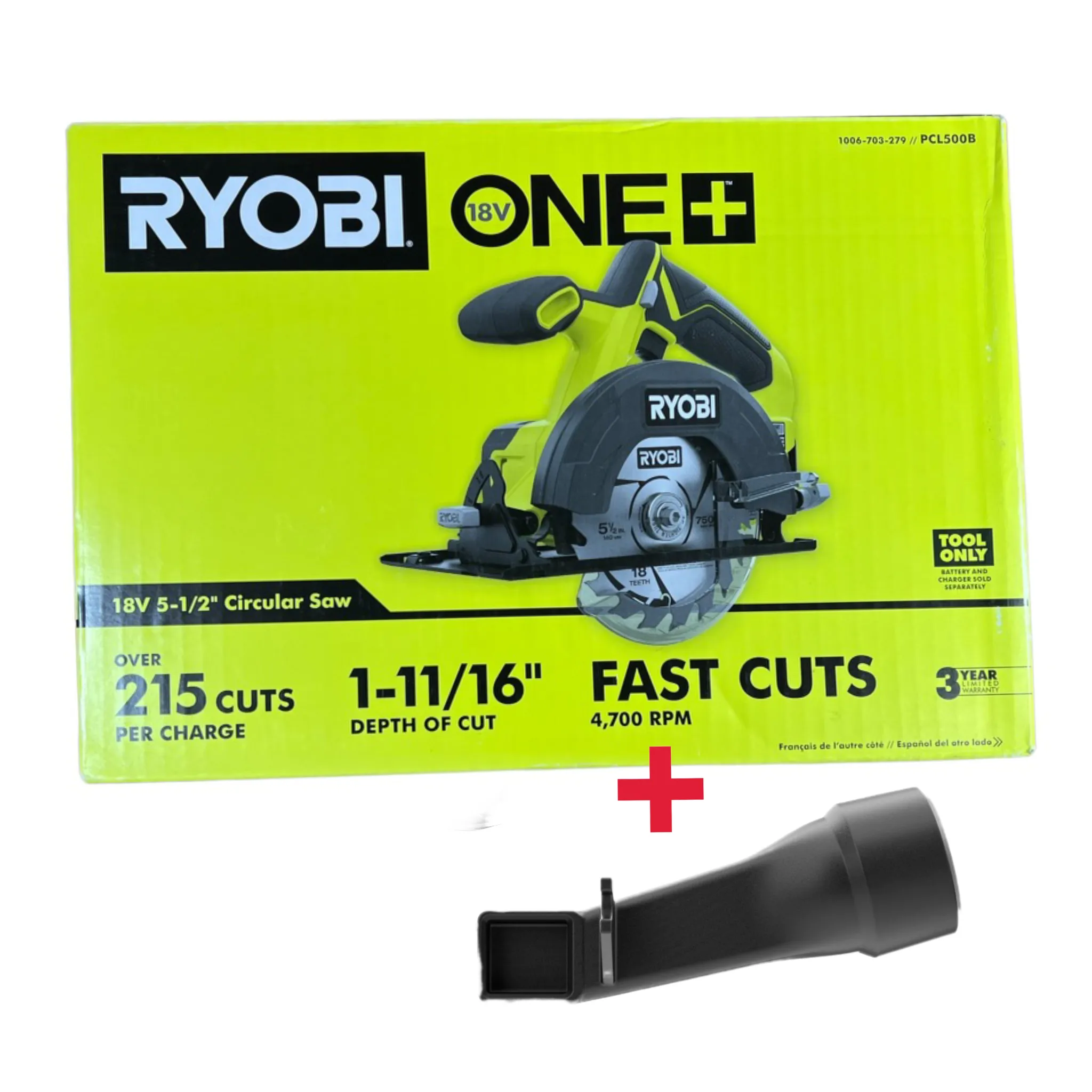 18-Volt ONE  Cordless 5 1/2 in. Circular Saw with Dust Collection Adaptor (Tool Only)