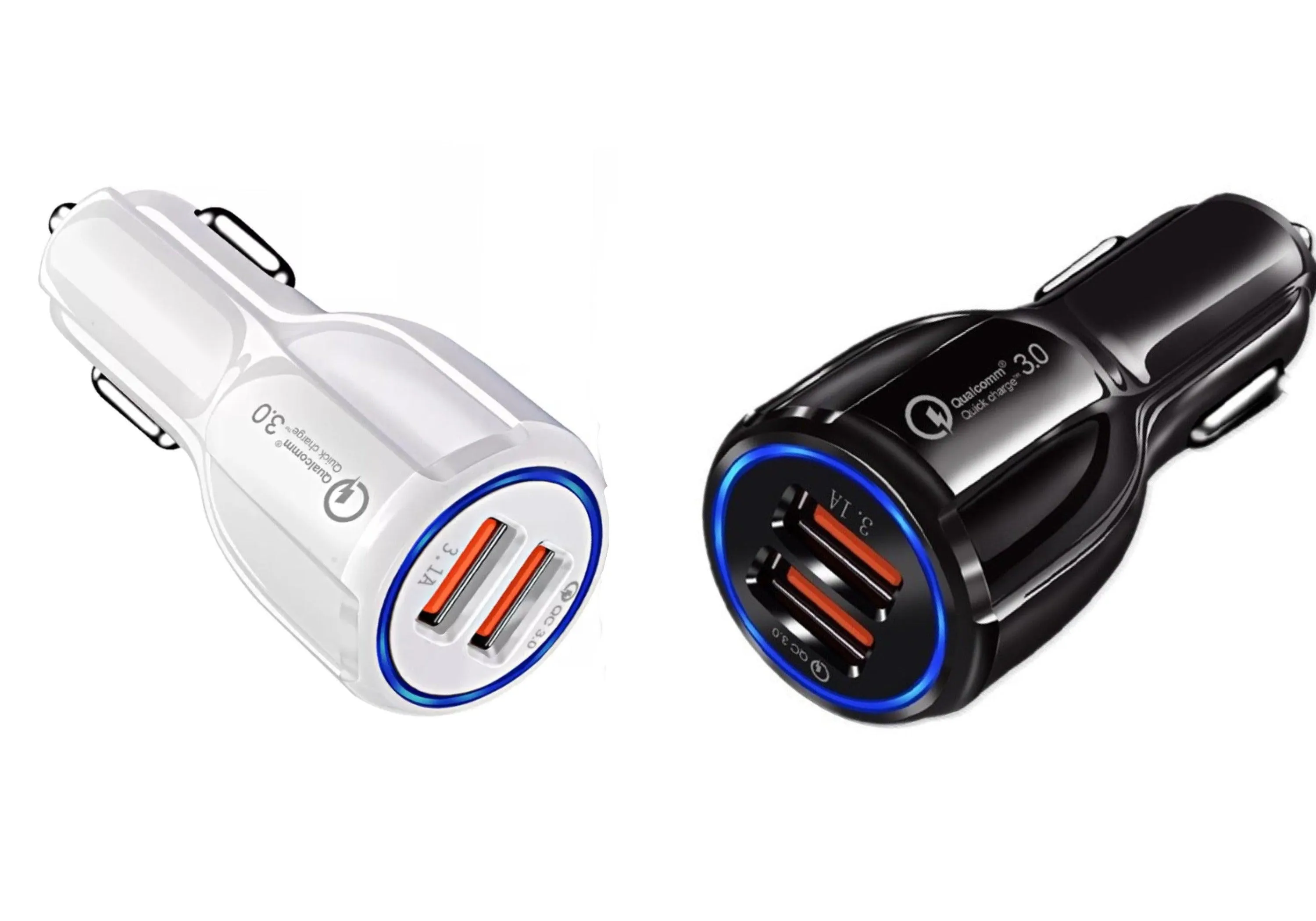 2 Pack 2 Port USB Fast Car Charger Adapter For Devices Black