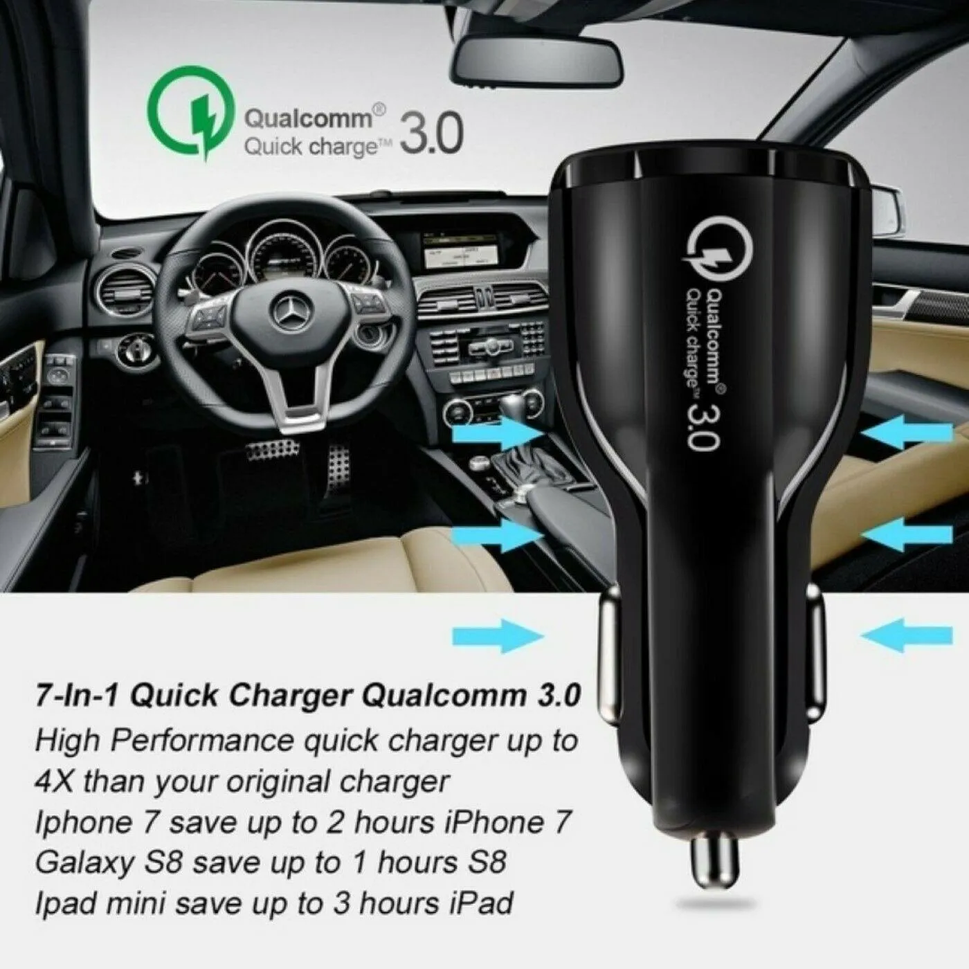 2 Pack 2 Port USB Fast Car Charger Adapter For Devices Black