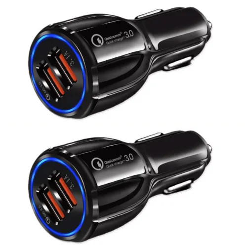 2 Pack 2 Port USB Fast Car Charger Adapter For Devices Black