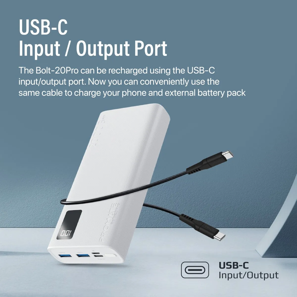 20000mAh Compact Smart Charging Power Bank with Dual USB-A & USB-C Output