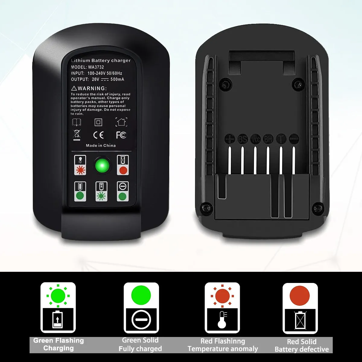 20V Fast Charger WA3742 Replacement for Worx 20V Battery Charger WA3732 WA3742 20V WA3868 4.0Ah WA3578 2.0Ah WA3575 WA3520 Battery Rapid Charger