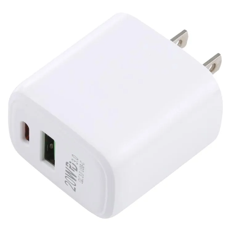 20W Dual USB-C Fast Charging Travel Charger with QC 3.0 and PD 3.0, US Plug