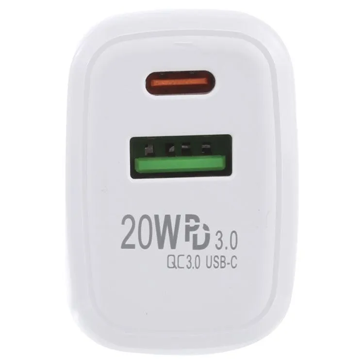 20W Dual USB-C Fast Charging Travel Charger with QC 3.0 and PD 3.0, US Plug