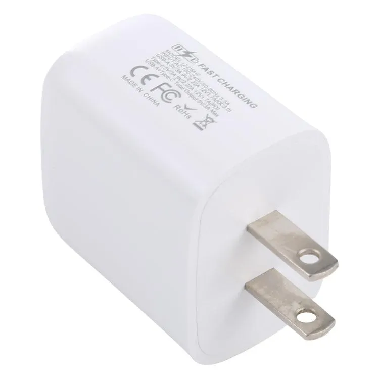 20W Dual USB-C Fast Charging Travel Charger with QC 3.0 and PD 3.0, US Plug