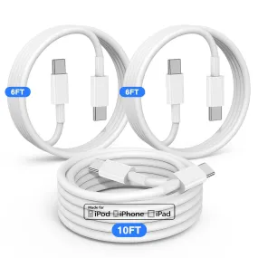 3-Pack 6 6 10ft Fast Charging USB-C Charger Cable (Various)