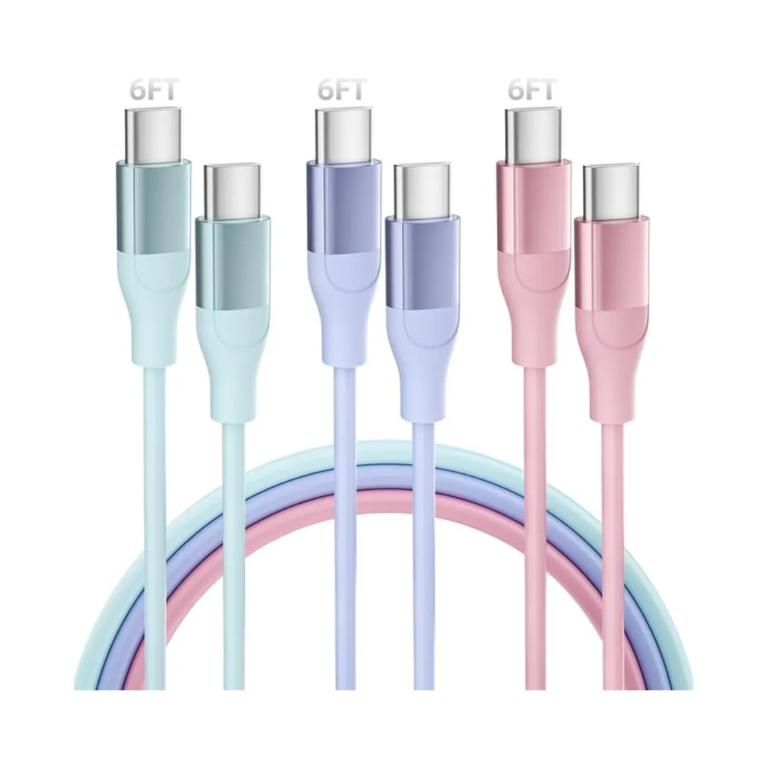 3-Pack 6ft 60W USB-C to USB-C PD Fast Charger Cable