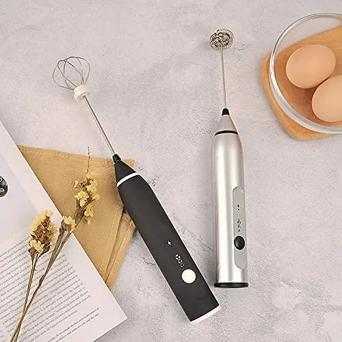 3-Speed Rechargeable Milk Frother, Handheld, USB, Silver