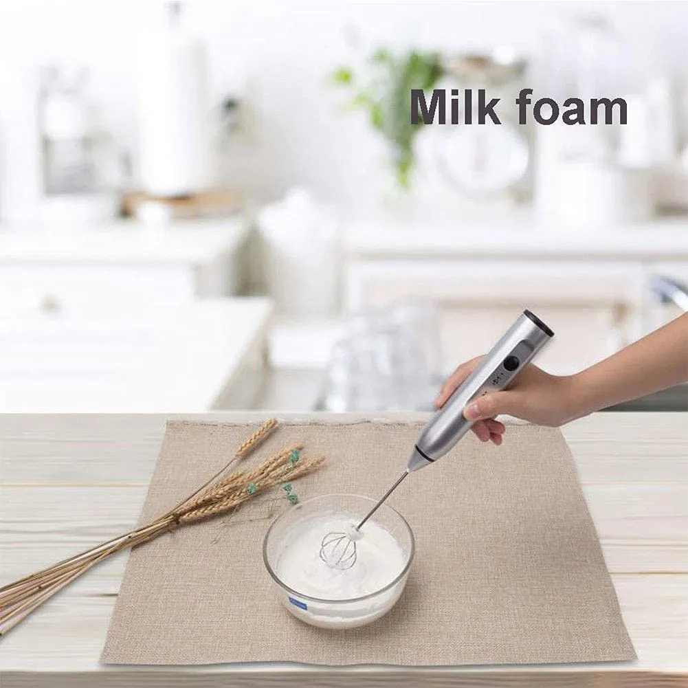 3-Speed Rechargeable Milk Frother, Handheld, USB, Silver