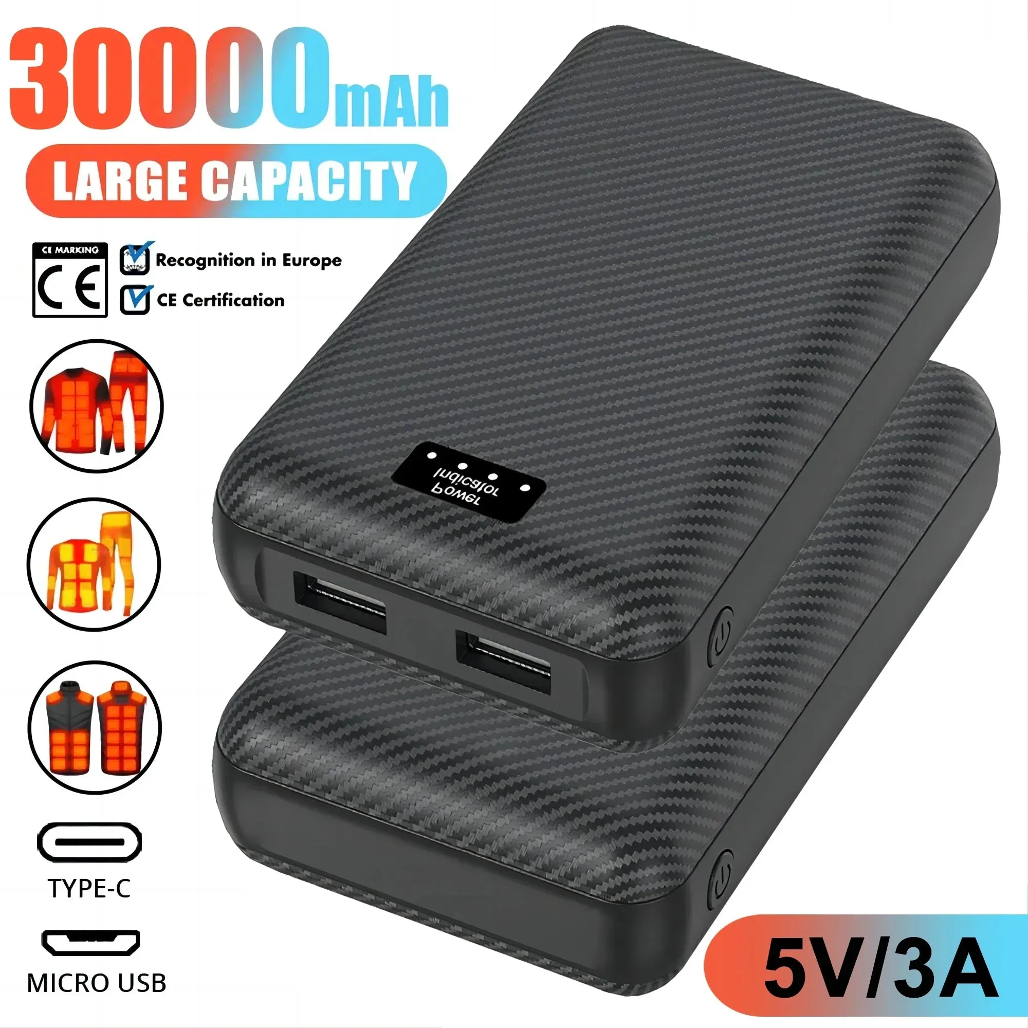 30000mAh Power Bank – Portable Charger for Heated Clothing