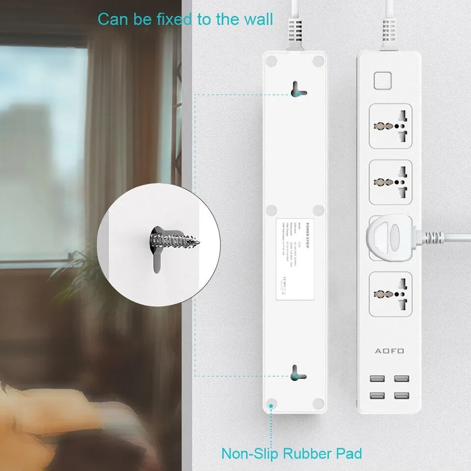 4-Outlet Universal Power Strip, with 4 USB Charging ports Home/Office Surge Protector with 5.9ft Extension Cord