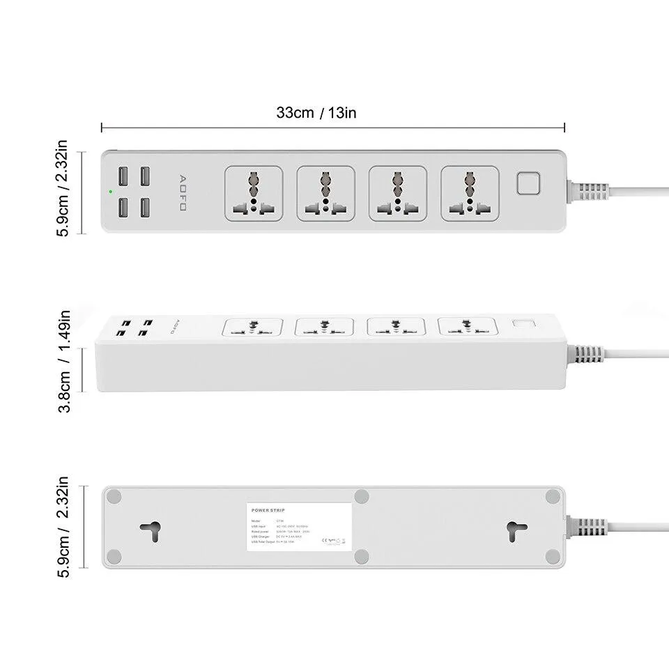 4-Outlet Universal Power Strip, with 4 USB Charging ports Home/Office Surge Protector with 5.9ft Extension Cord