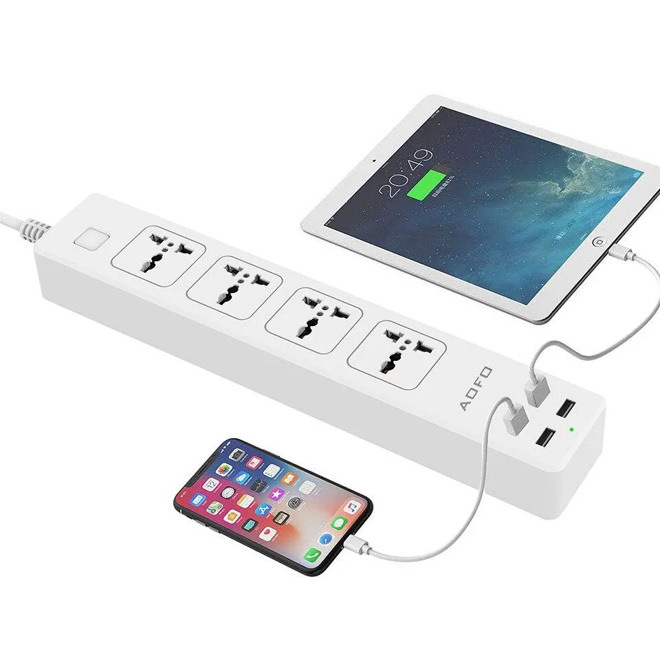 4-Outlet Universal Power Strip, with 4 USB Charging ports Home/Office Surge Protector with 5.9ft Extension Cord