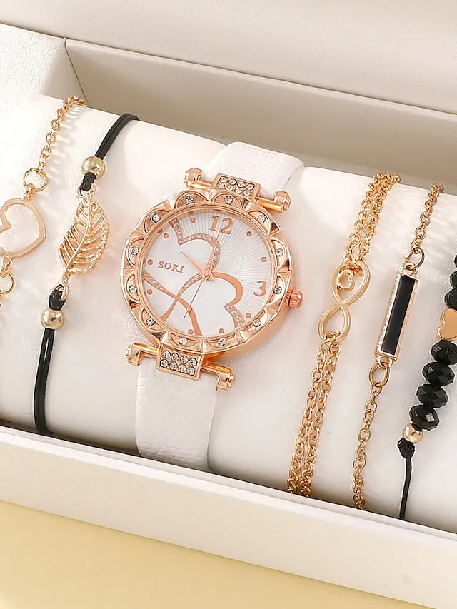 5PCs Set Fashion Women Quartz Watch With Bracelet Set Luxury Fancy Women Quartz Watches Jewelry Sophisticated Stylish Casual Ladies Watch Clock Gift