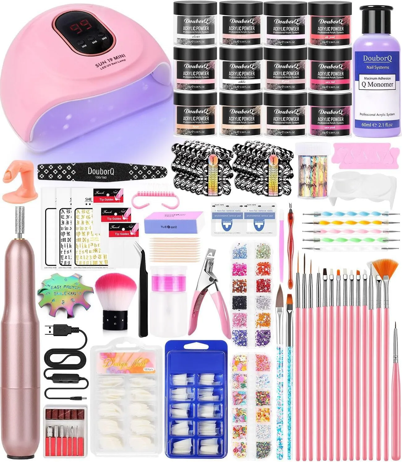 Acrylic Nail Art Starter Kit with UV Lamp, Nail Drill & Tools for Home Manicure