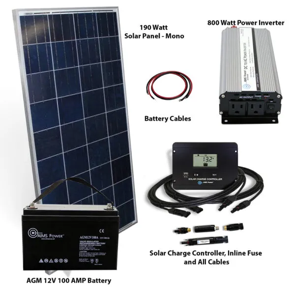 Aims Power - 190 WATT SOLAR WITH 800 WATT INVERTER KIT OFF GRID/BACK UP - KITD-800W190W