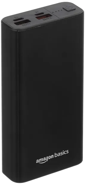 Amazon Basics 20000Mah Lithium Polymer 18W Fast Charging Power Bank | Triple Output (Type C, 2 USB) and Dual Input (Type C, Micro USB) Ports | Metallic Body, Black