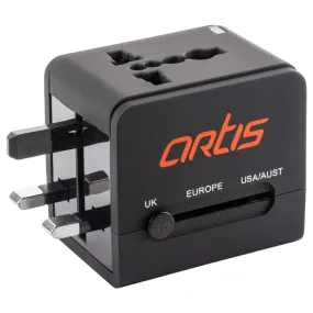 Artis UV200 Universal Travel Adapter Converter Charger with 2.1A  USB Port (Black)