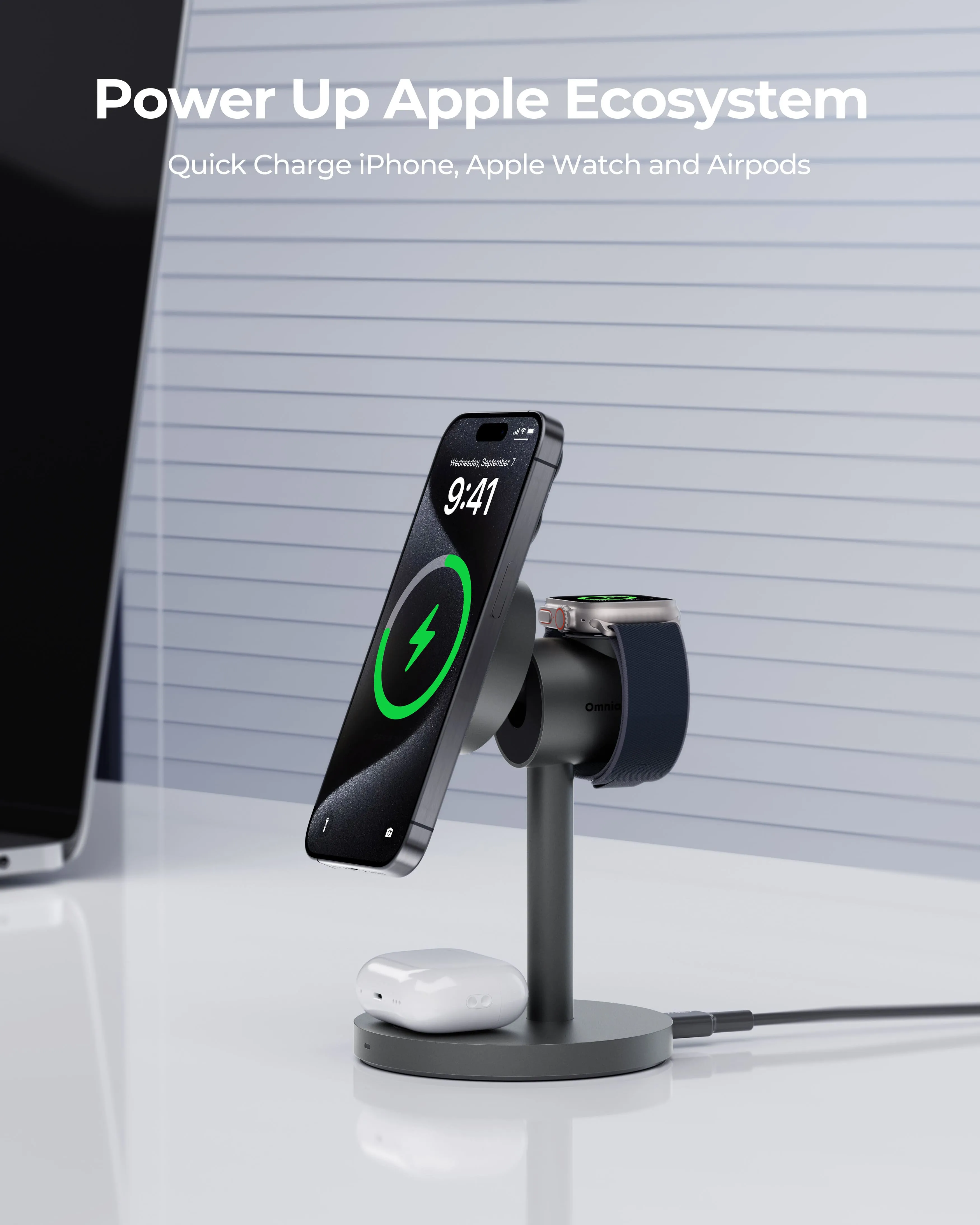 AUKEY LC-MC311 MagFusion 3-in-1 Qi2 15W Magnetic Wireless Charger MFI Certified