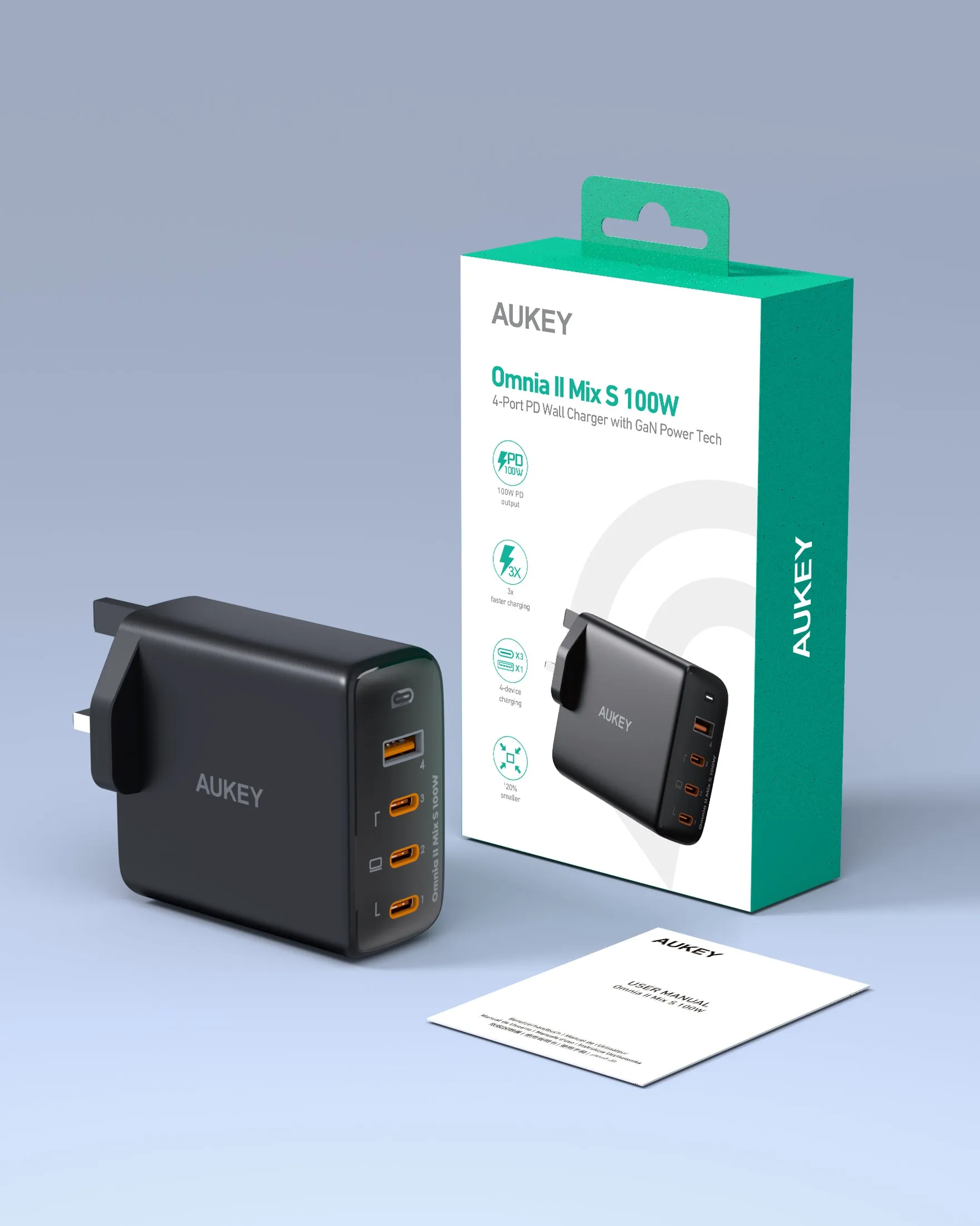 Aukey PA-B7S 4 Port 100W PD Super Fast Charging Wall Charger