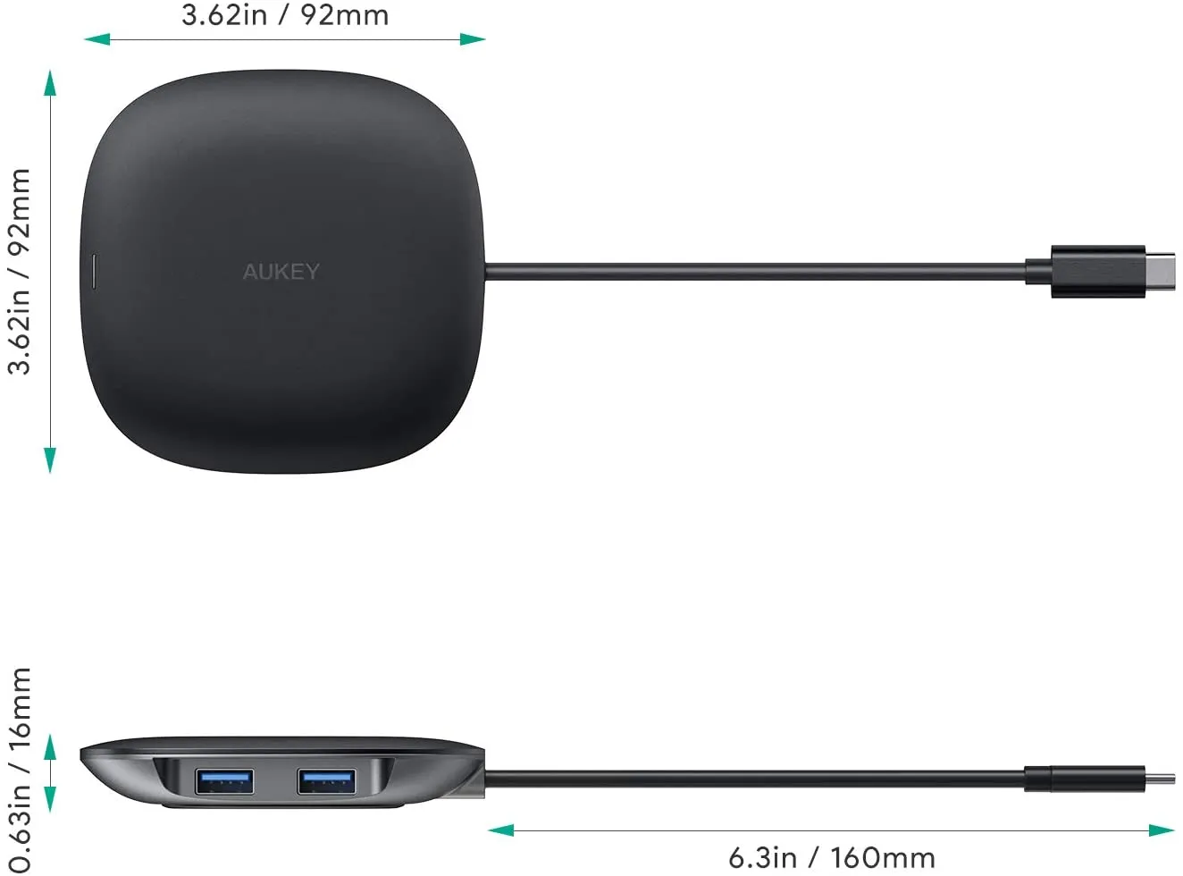 AUKEY USB C Hub Adapter Wireless Charger 5-in-1 Type-C 4K HDMI 60W USB-C PD Port