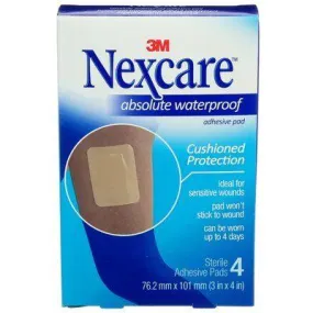 Bandages - 3M Nexcare Cushioned Adhesive Pad, Waterproof, 3 in x 4 in (76.2 mm x 101 mm), (Case of 12), AWP-34-CA