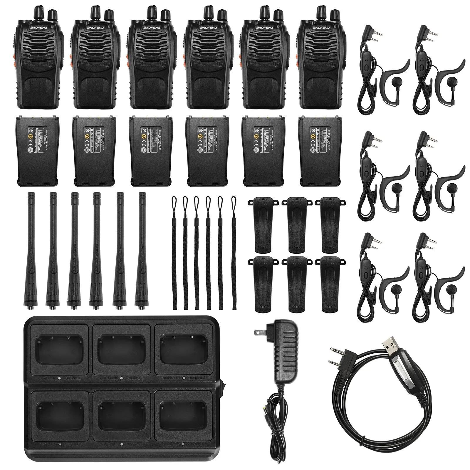 Baofeng BF-888S [6 Packs] with Bulk Charger | UHF | 5W | 16CH | CTCSS/DCS | Flashlight