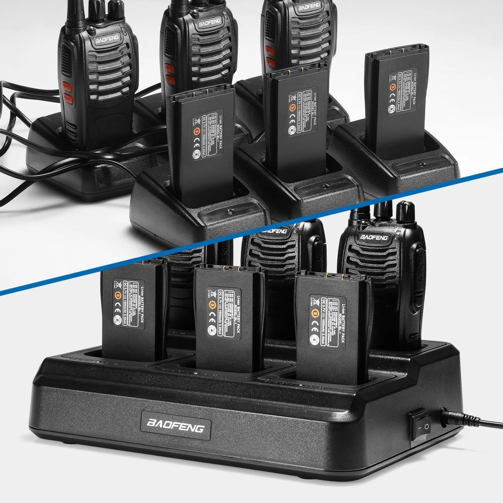 Baofeng BF-888S [6 Packs] with Bulk Charger | UHF | 5W | 16CH | CTCSS/DCS | Flashlight