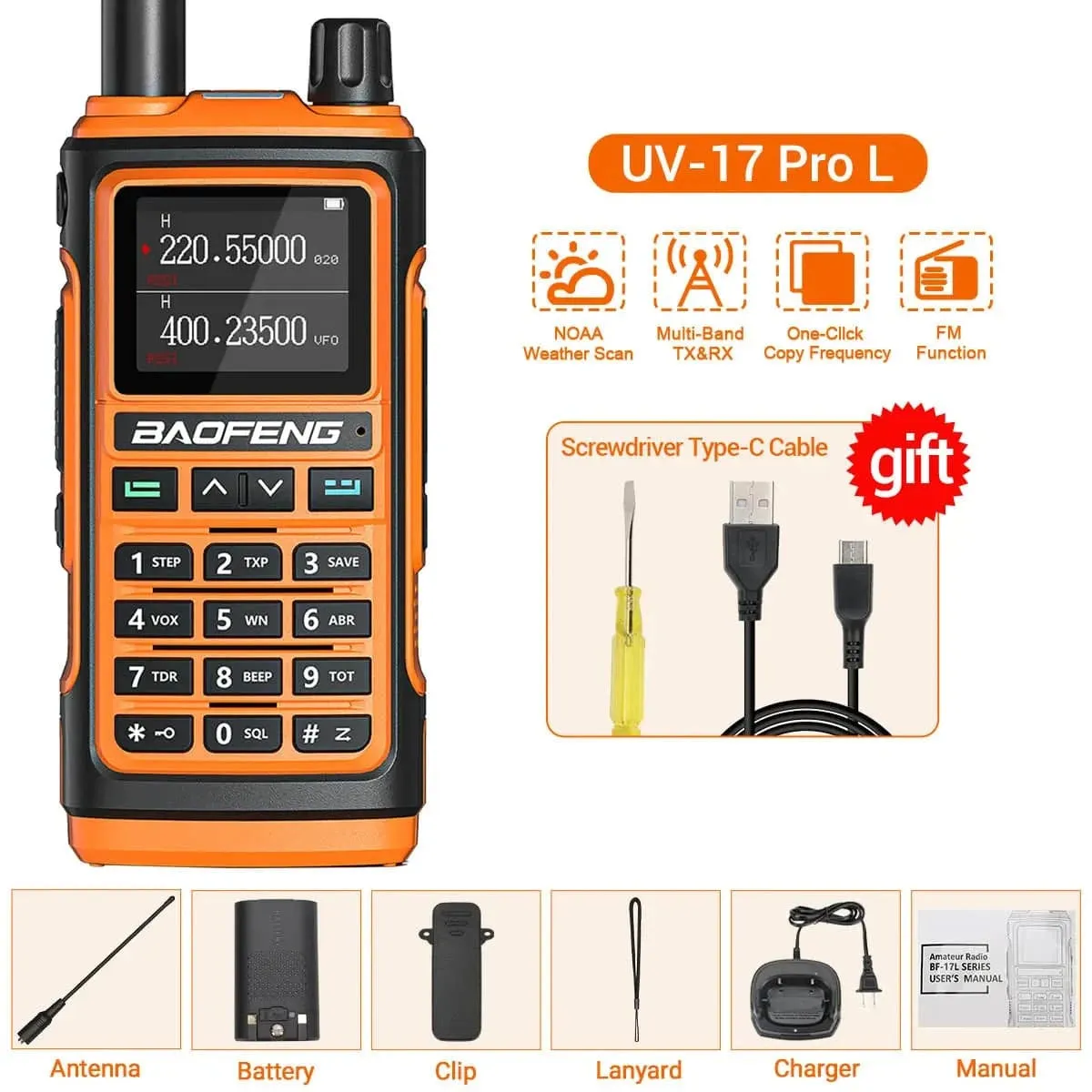 Baofeng UV-17 Pro V2 Walkie Talkie Wireless Copy Frequency 999CH Long Range Upgrade UV-5R K5 21 Pro Protable Two Way Ham Radio