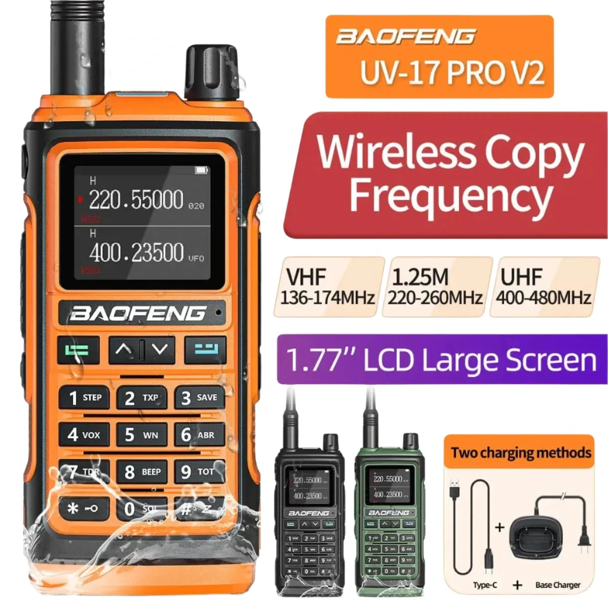 Baofeng UV-17 Pro V2 Walkie Talkie Wireless Copy Frequency 999CH Long Range Upgrade UV-5R K5 21 Pro Protable Two Way Ham Radio