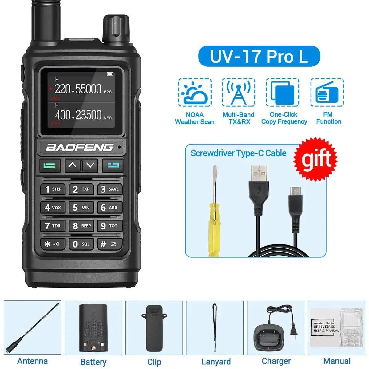 Baofeng UV-17 Pro V2 Walkie Talkie Wireless Copy Frequency 999CH Long Range Upgrade UV-5R K5 21 Pro Protable Two Way Ham Radio