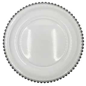 Beaded - Glass Charger Plate in Silver (Item # 0239)