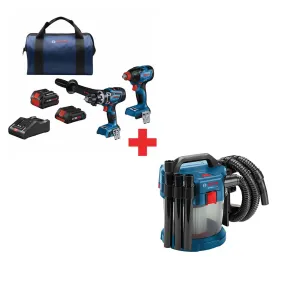 Bosch GXL18V-260B26 18V 2-Tool Combo Kit W/ FREE GAS18V-3N 18V Vacuum Cleaner