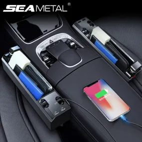 Car Seat Gap Storage Box with Dual USB Port Charger and Cable Organizer for iOS/Android/Type C - Auto Stowing and Tidying Solution