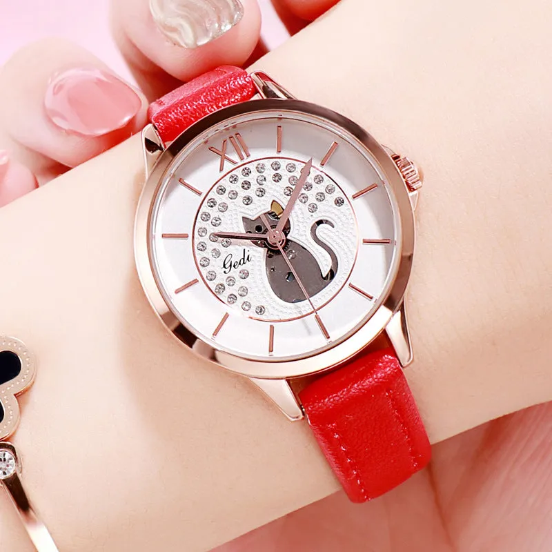 Cat Pattern Diamond Dial Women's Watch