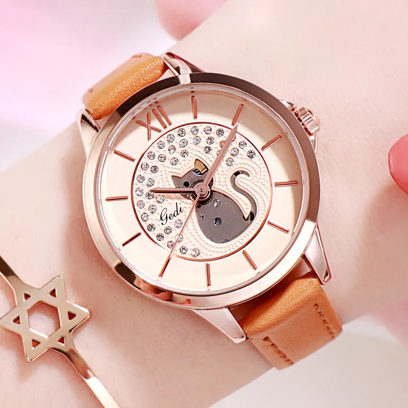 Cat Pattern Diamond Dial Women's Watch