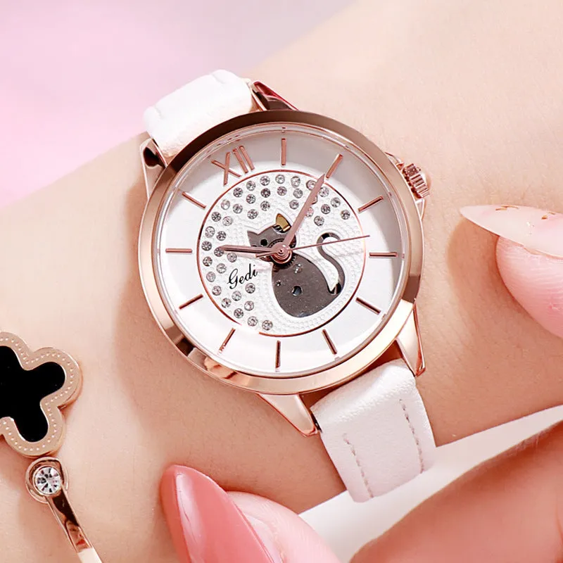 Cat Pattern Diamond Dial Women's Watch