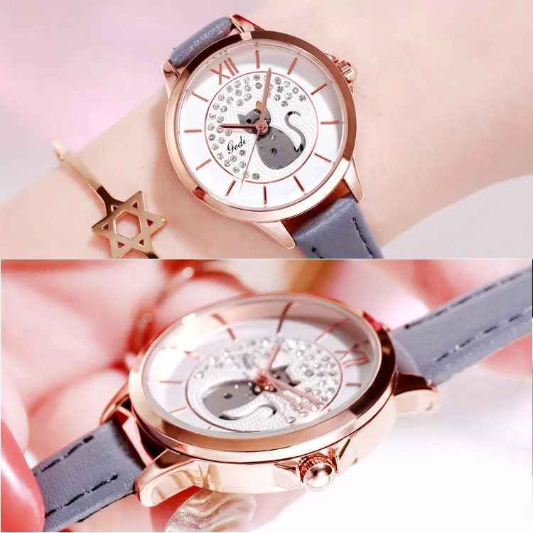 Cat Pattern Diamond Dial Women's Watch