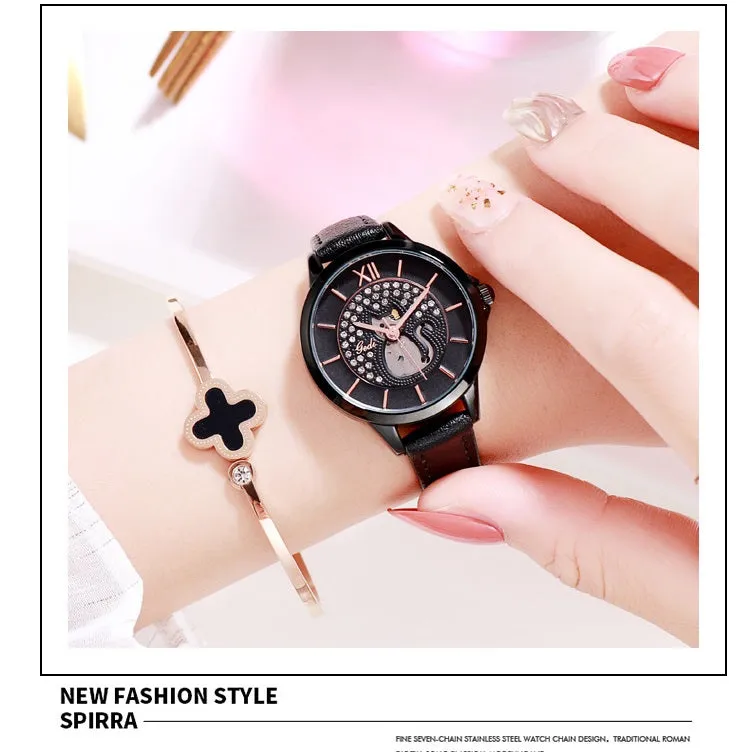 Cat Pattern Diamond Dial Women's Watch