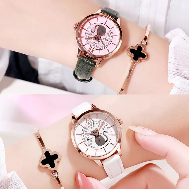 Cat Pattern Diamond Dial Women's Watch