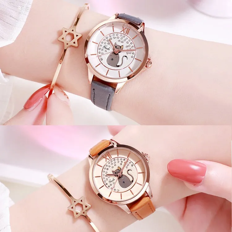 Cat Pattern Diamond Dial Women's Watch