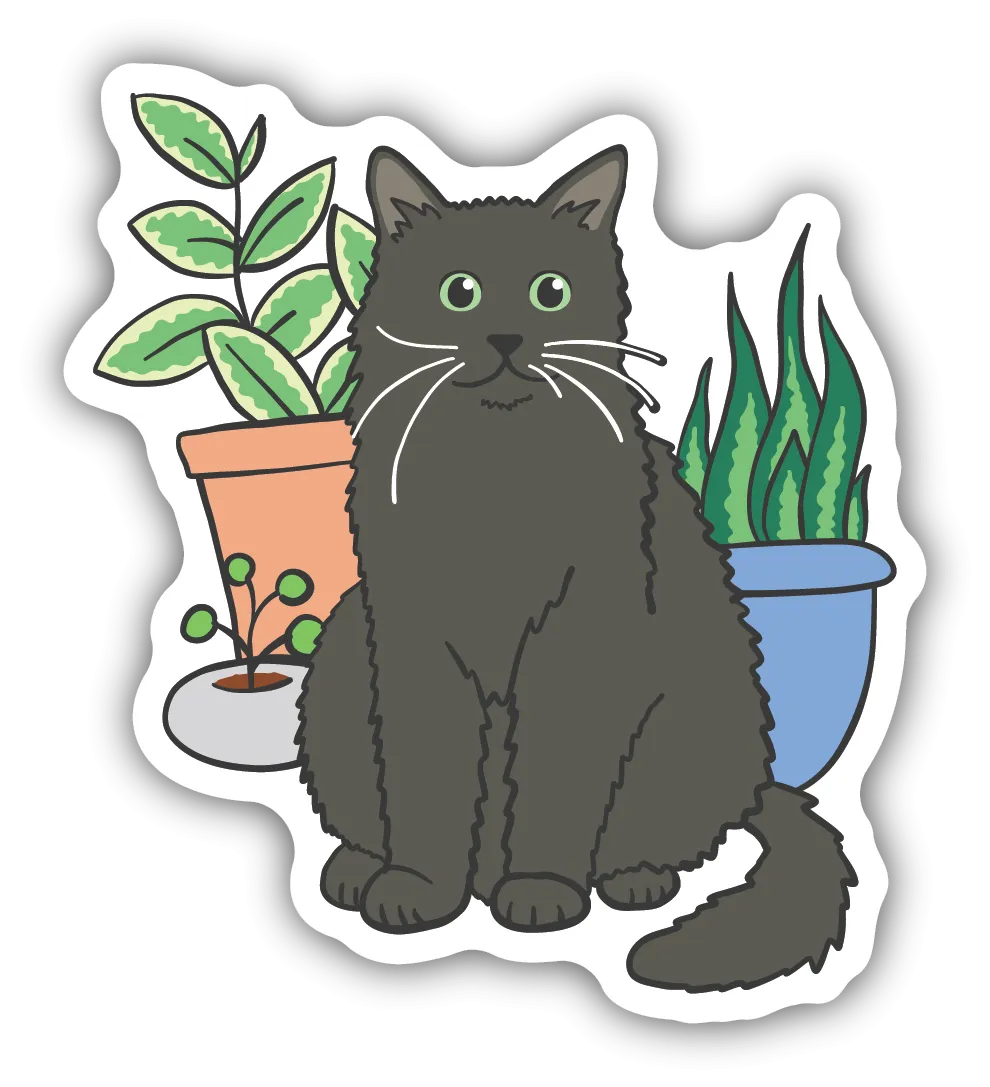 Cat with Plants Vinyl Sticker