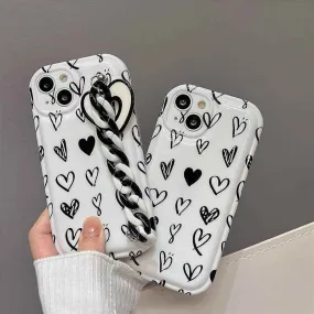 CCPC303 Cute Phone Case for iPhone 14, 13, 12 Pro Max, 11 XR, X, XS, 7, and 8 plus - Graffiti Simple Hearts Pattern with  Bracelet