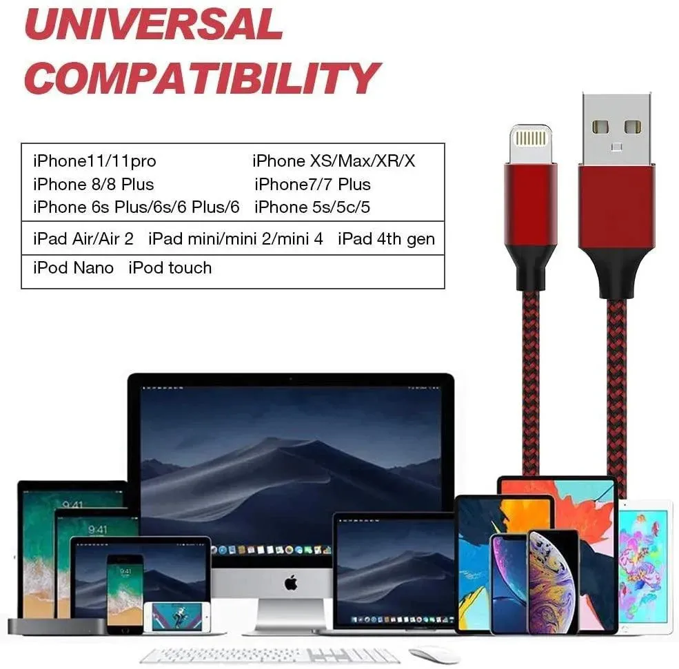 Charger Compatible for Iphone Cable Bundle 3 Pack Various Sizes